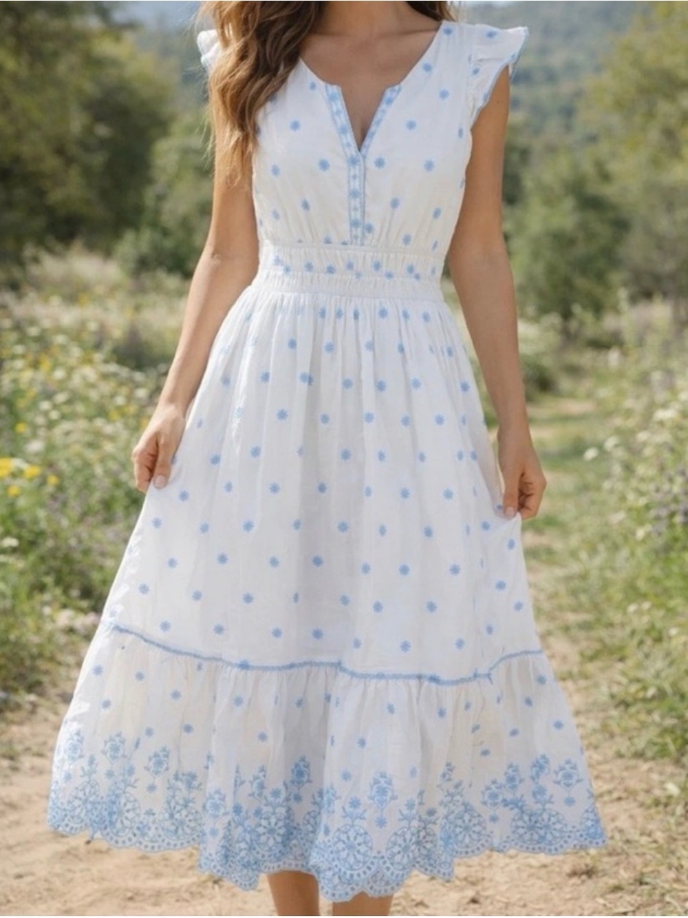 Rachel Zoe 100% Cotton Eyelet Maxi Dress